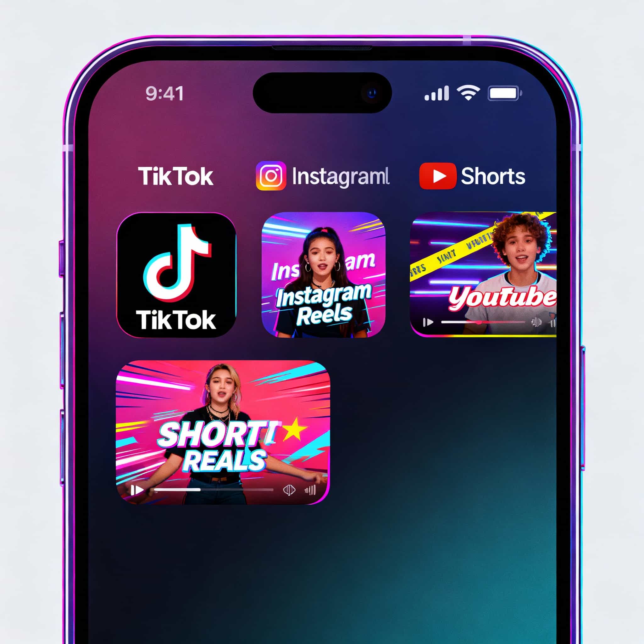 Short-Form Video | Smartphone displaying popular short-form video platforms for digital marketing
