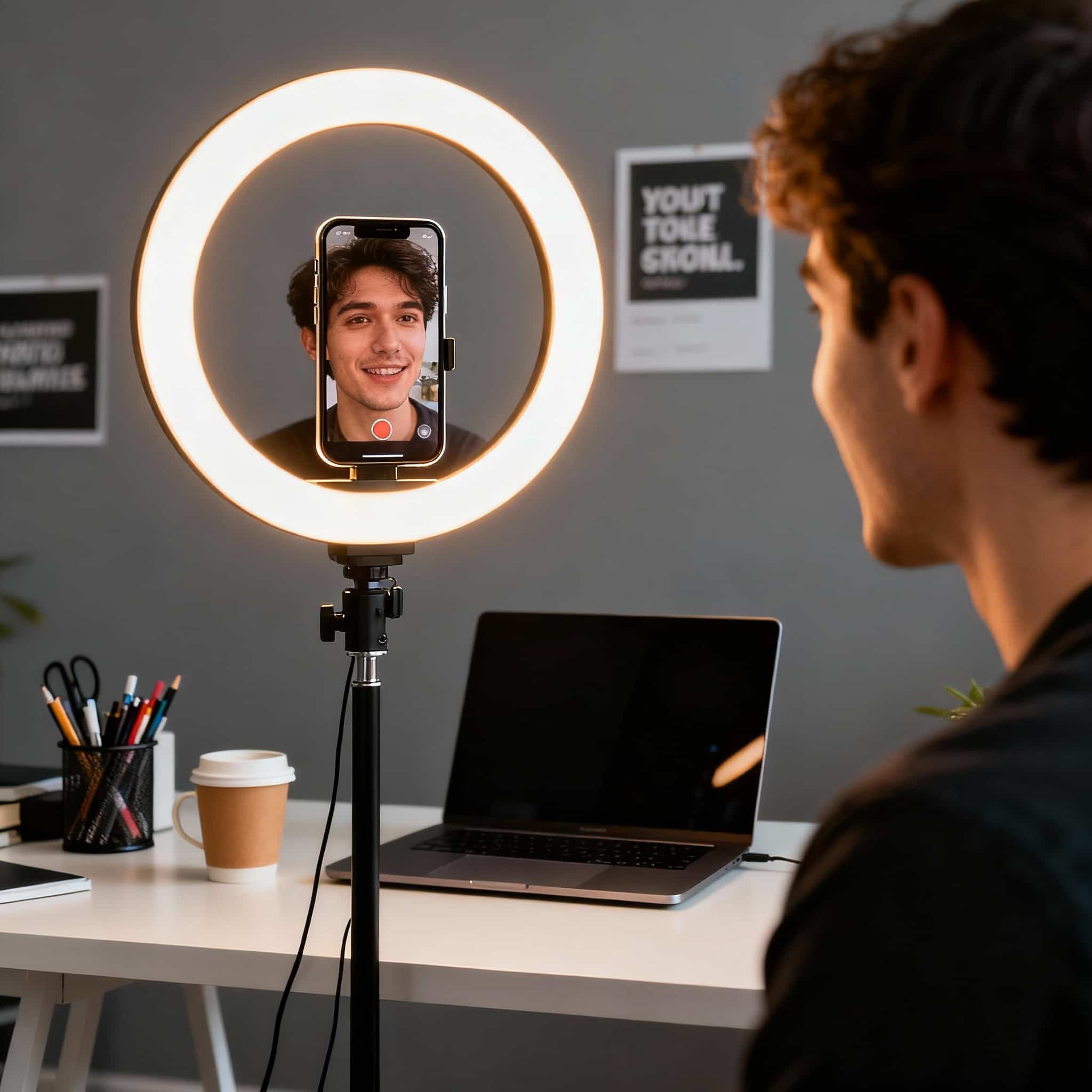 Content creator producing short-form video content for social media marketing