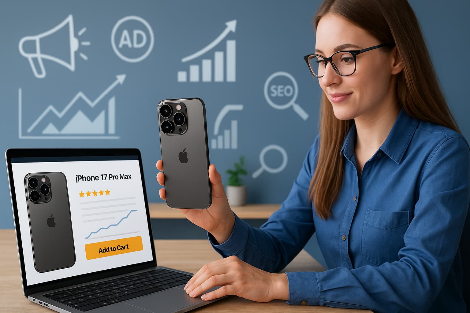 How Digital Marketing Made iPhone 17 Pro Max a Global Hit 5 Woman analyzing iPhone 17 Pro Max reviews